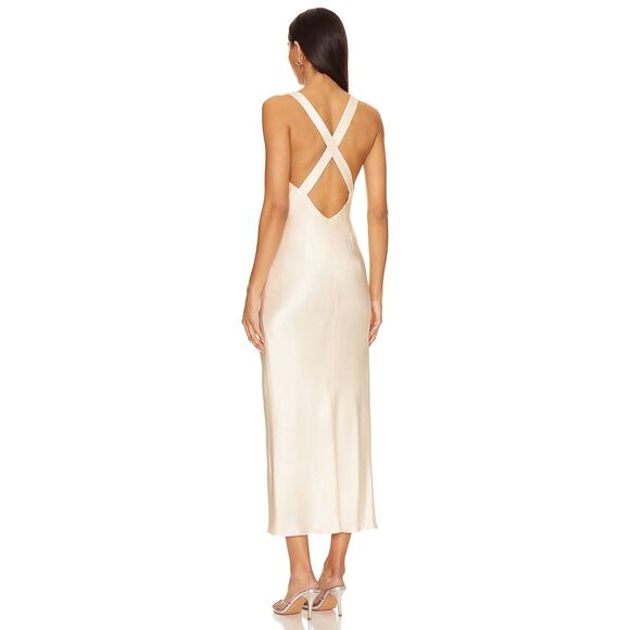 Shona Joy La Lune Plunged Cross Back Midi Dress in Cream US 2 $320 - Picture 3 of 11
